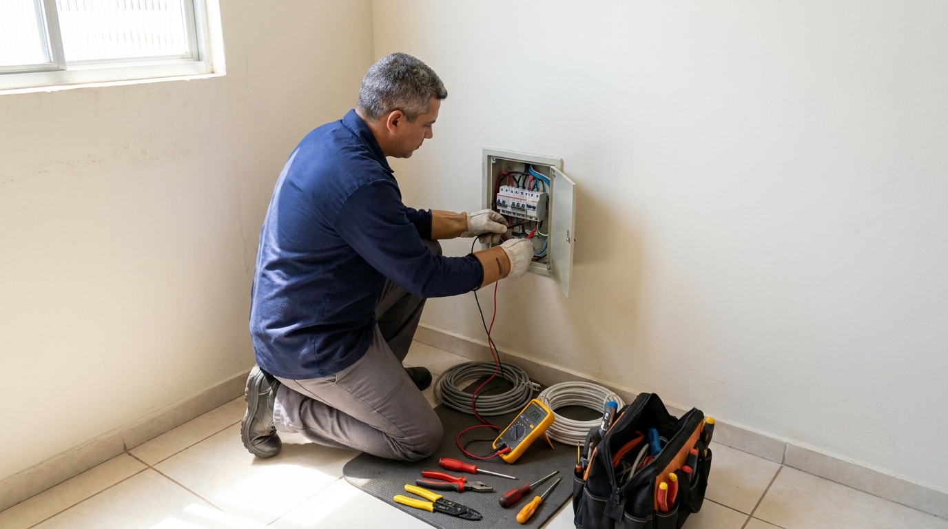 Eletricista atendendo em residência em Presidente Prudente-SP